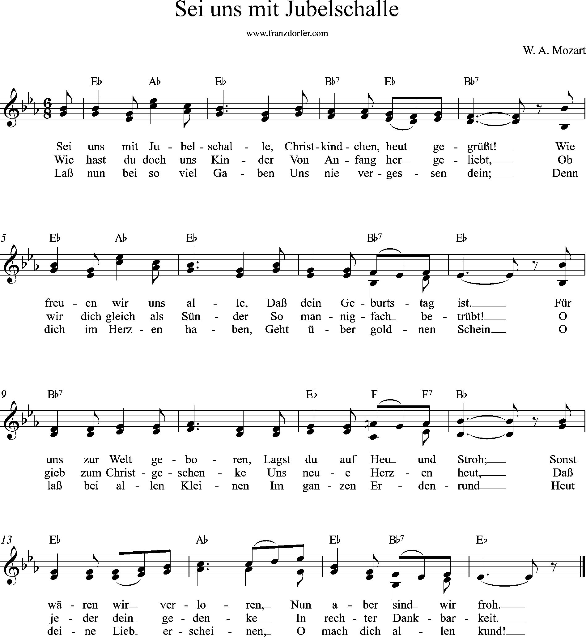 2stimmig, Eb-Dur, Sei uns mit Jubelschalle